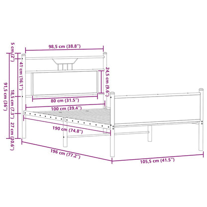 Bedframe Zonder Matras Bewerkt Hout 100 x 190 cm bruin eikenkleur