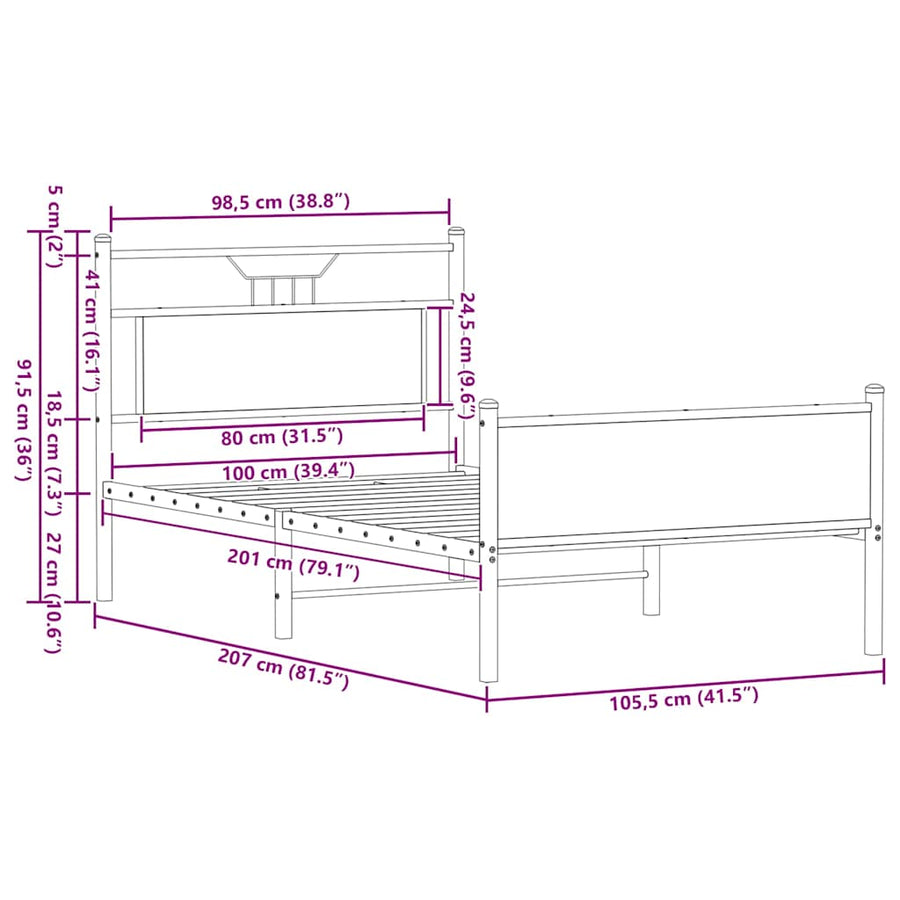 Bedframe Zonder Matras Bewerkt Hout 100 x 200 cm bruin eikenkleur