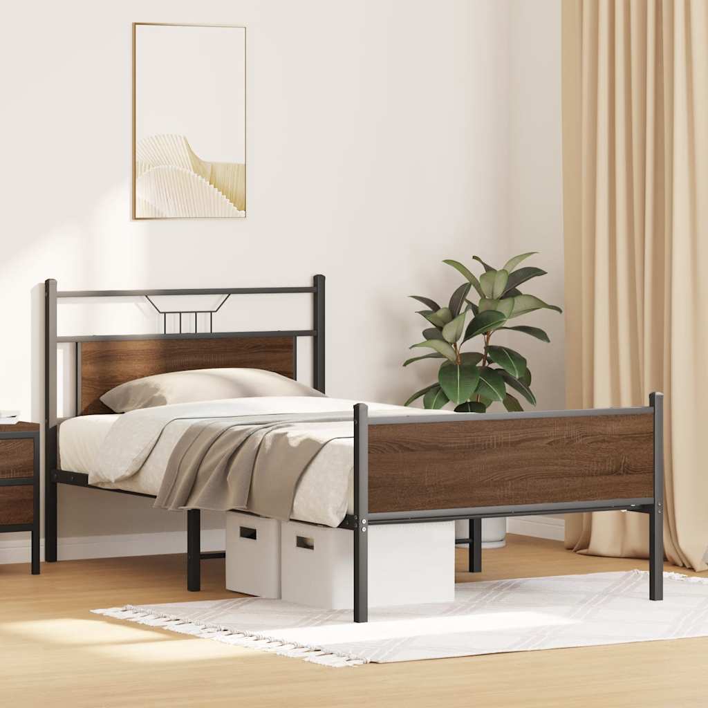 Bedframe Zonder Matras Spaanplaat Ig 107 x 203 cm bruin eikenkleur