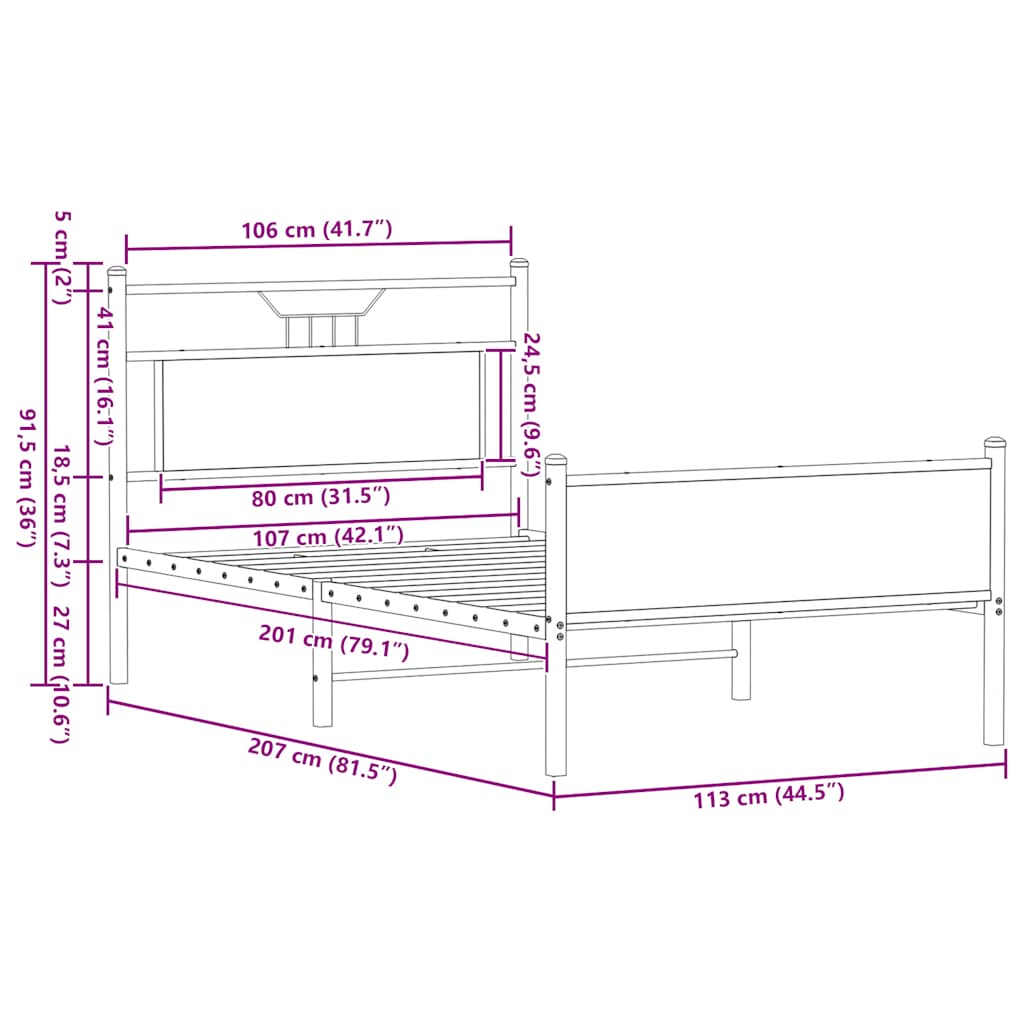 Bedframe Zonder Matras Spaanplaat Ig 107 x 203 cm bruin eikenkleur