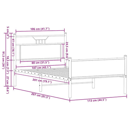 Bedframe Zonder Matras Spaanplaat Ig 107 x 203 cm bruin eikenkleur