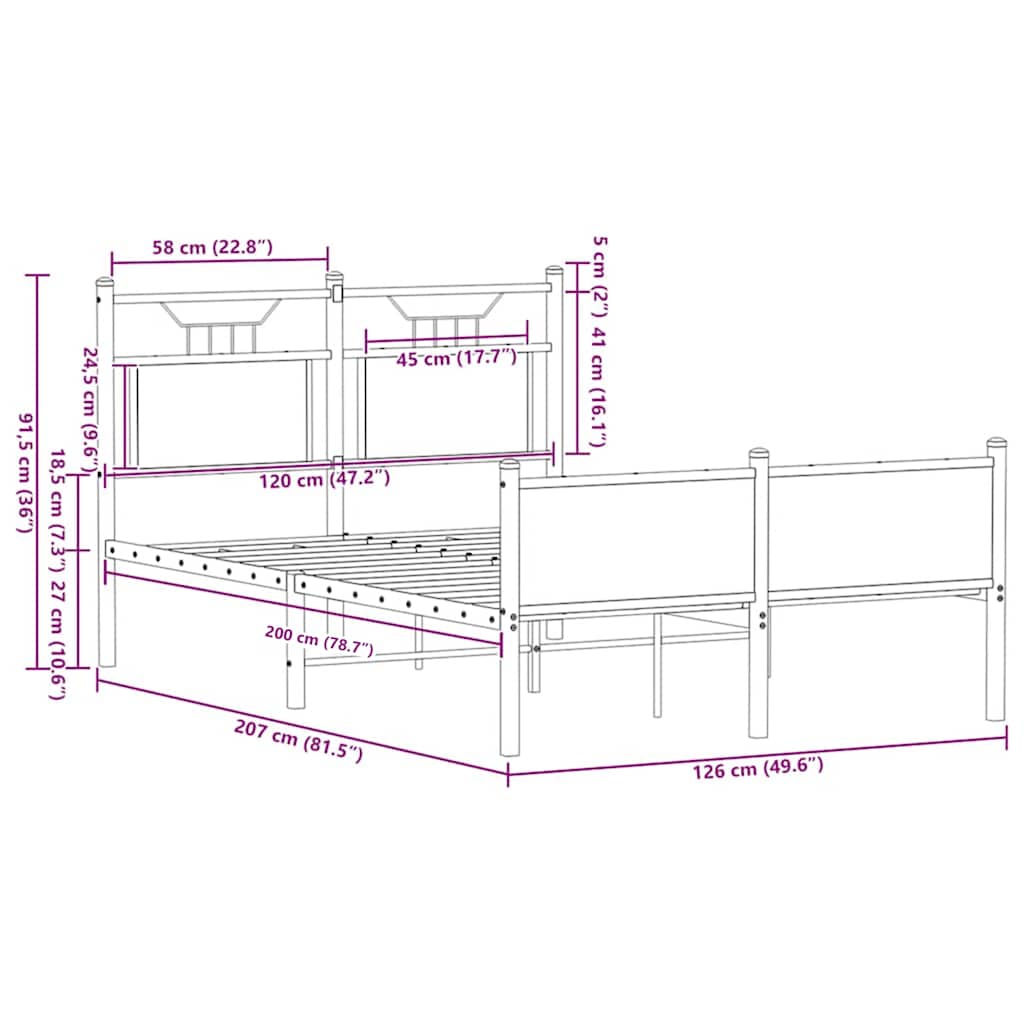 Bedframe Zonder Matras Bewerkt Hout 120 x 200 cm bruin eikenkleur