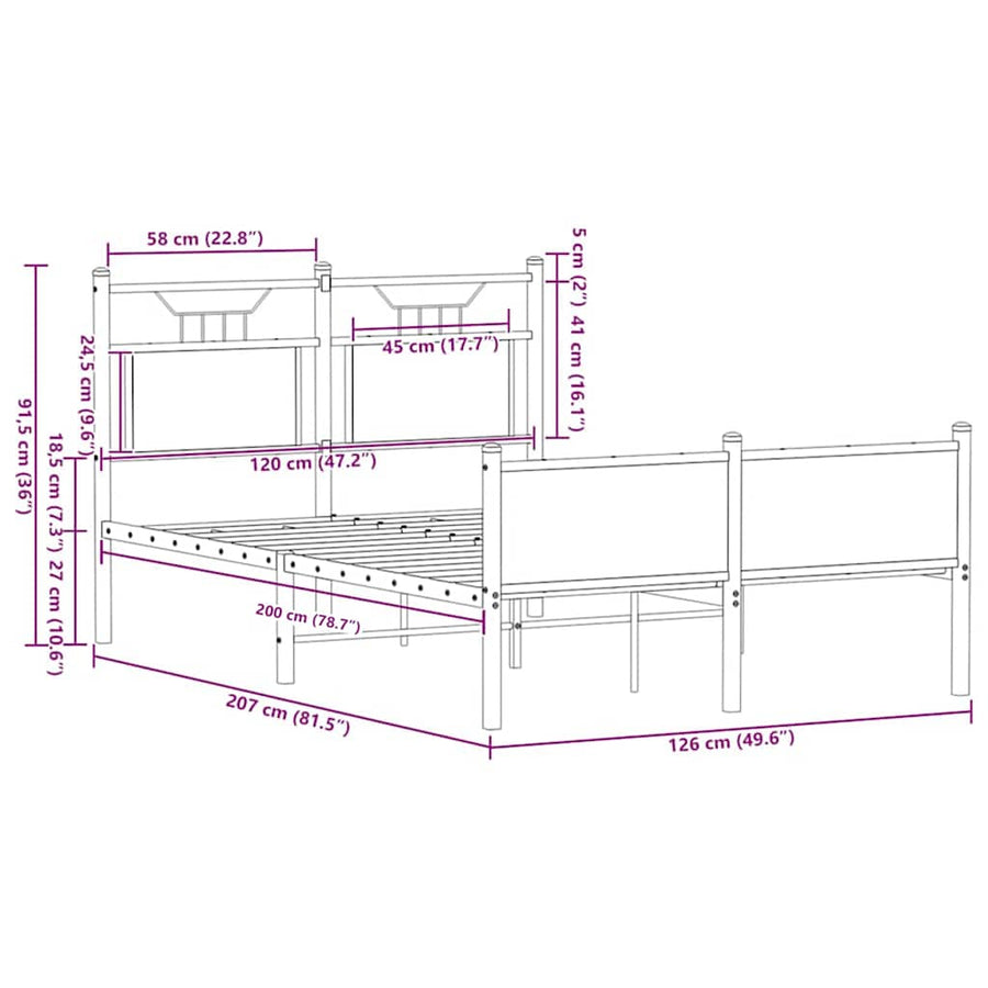 Bedframe Zonder Matras Bewerkt Hout 120 x 200 cm bruin eikenkleur