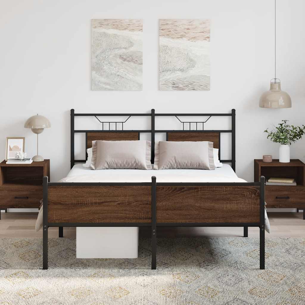 Bedframe Zonder Matras Bewerkt Hout 137 x 190 cm bruin eikenkleur