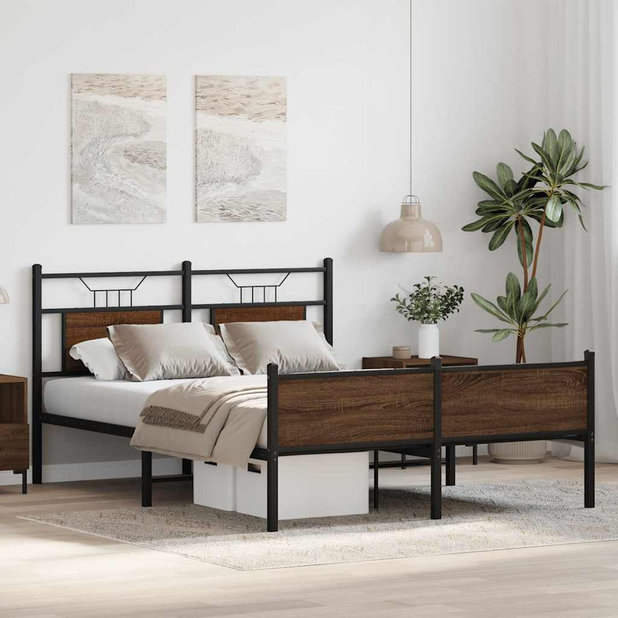 Bedframe Zonder Matras Bewerkt Hout 137 x 190 cm bruin eikenkleur