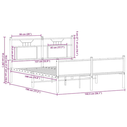 Bedframe Zonder Matras Bewerkt Hout 137 x 190 cm bruin eikenkleur