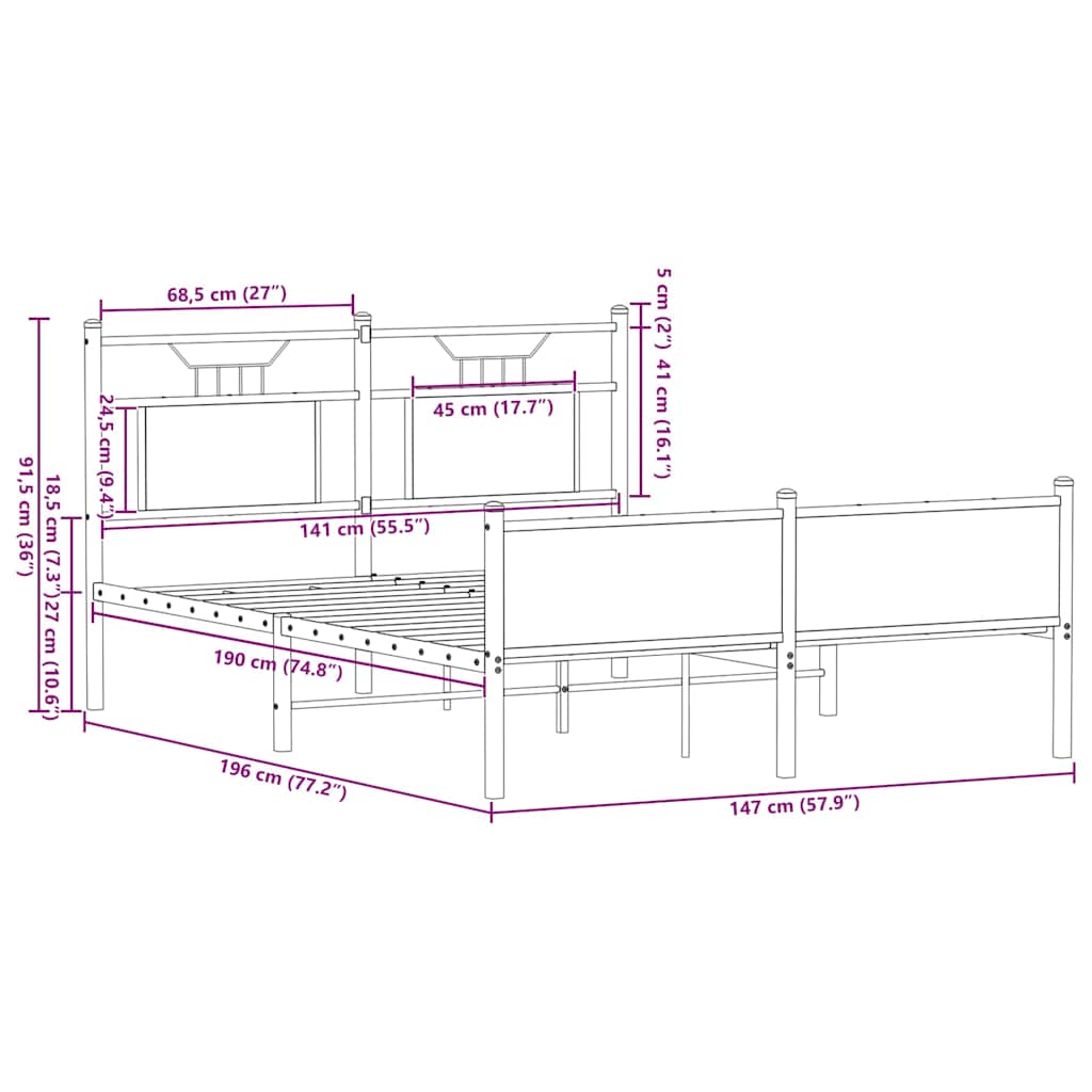 Bedframe Zonder Matras Bewerkt Hout 140 x 190 cm bruin eikenkleur