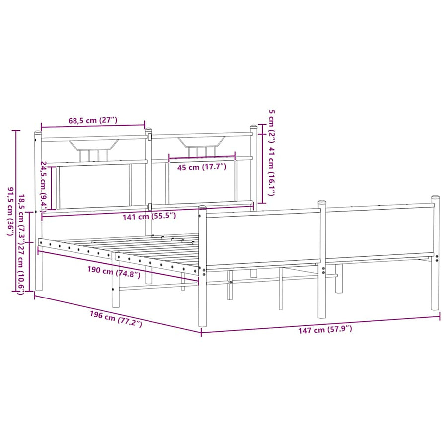 Bedframe Zonder Matras Bewerkt Hout 140 x 190 cm bruin eikenkleur