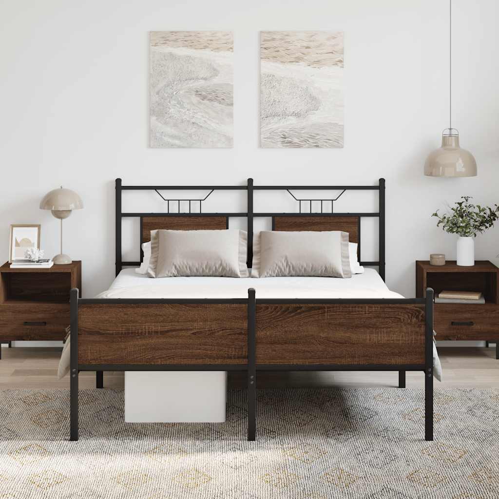 Bedframe Zonder Matras Bewerkt Hout 140 x 200 cm bruin eikenkleur
