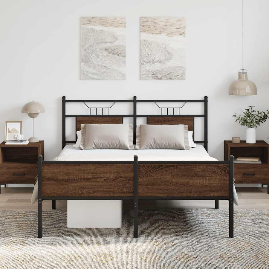 Bedframe Zonder Matras Bewerkt Hout 140 x 200 cm bruin eikenkleur