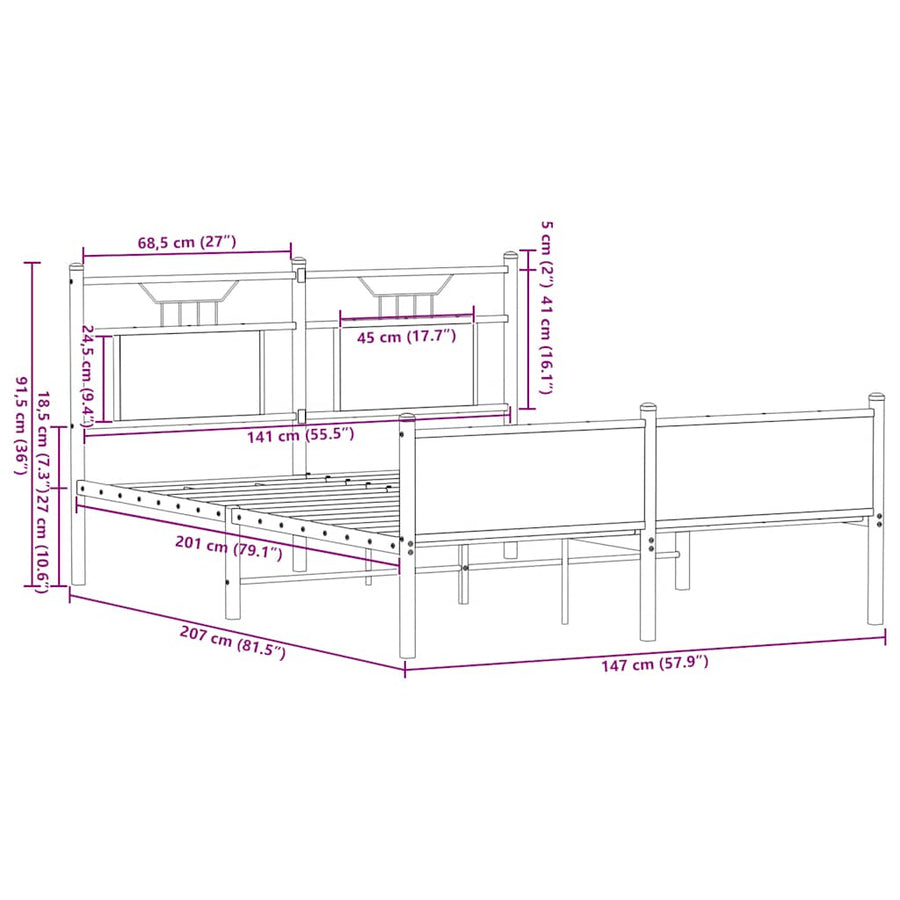 Bedframe Zonder Matras Bewerkt Hout 140 x 200 cm bruin eikenkleur
