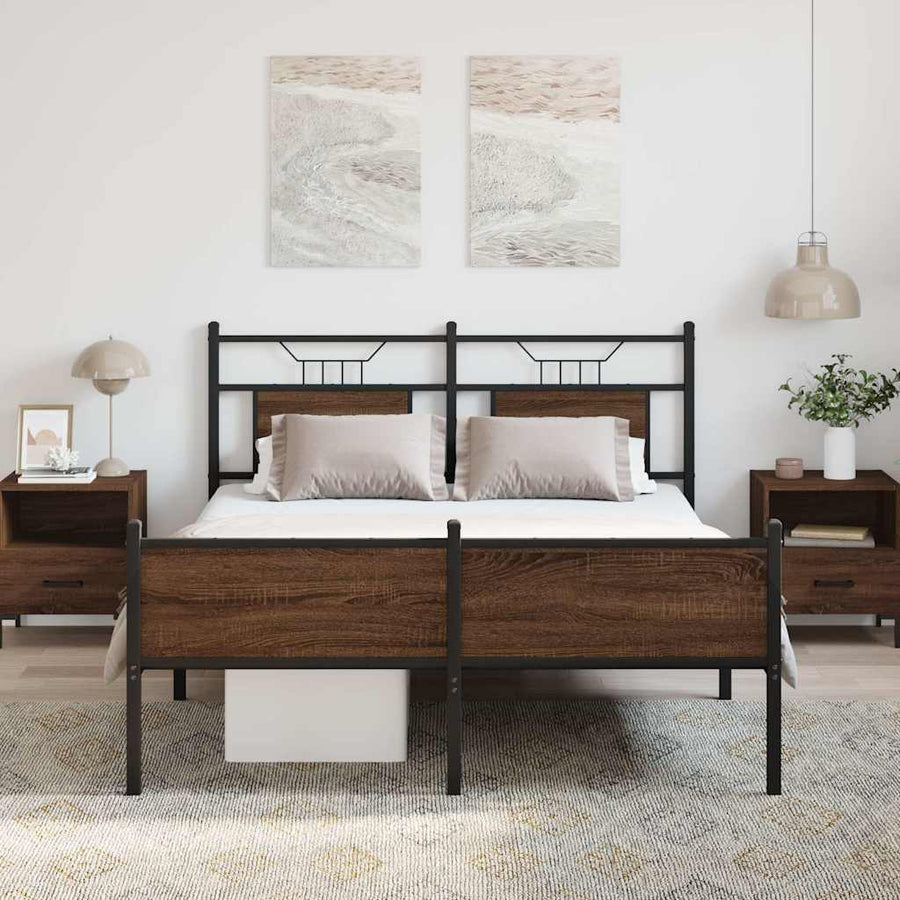 Bedframe Zonder Matras Bewerkt Hout 150 x 200 cm bruin eikenkleur