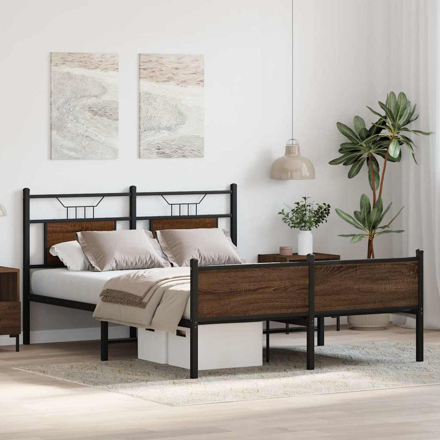 Bedframe Zonder Matras Bewerkt Hout 150 x 200 cm bruin eikenkleur