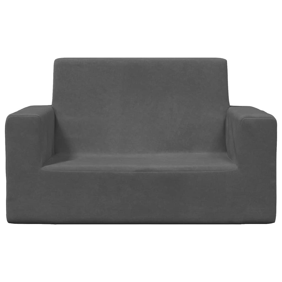 Kinderbank 2-zits zacht pluche antraciet