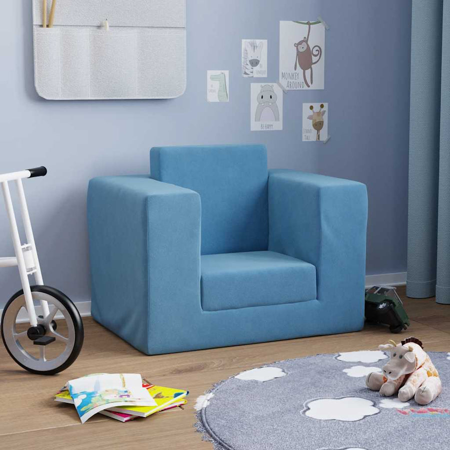 Kinderslaapbank zacht pluche blauw
