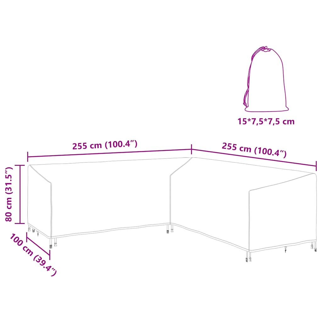 Hoes voor tuinmeubelen Zwart 255 x 255 x 80 cm 600D Oxford Stof