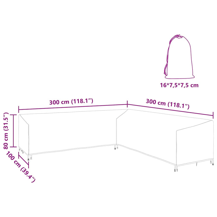 Hoes voor tuinmeubelen Zwart 300 x 300 x 80 cm 210D Oxford Stof
