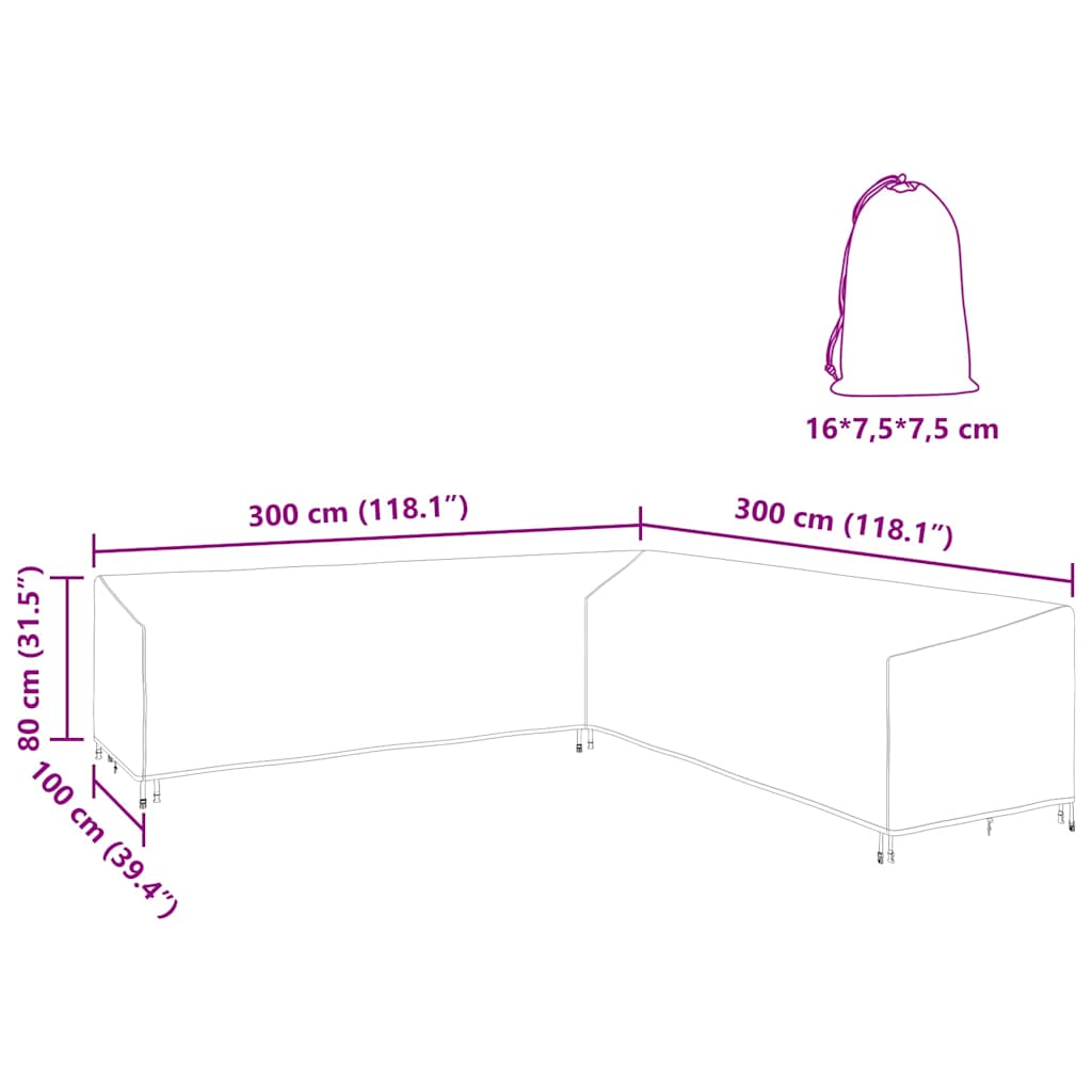 Hoes voor tuinmeubelen Zwart 300 x 300 x 80 cm 600D Oxford Stof