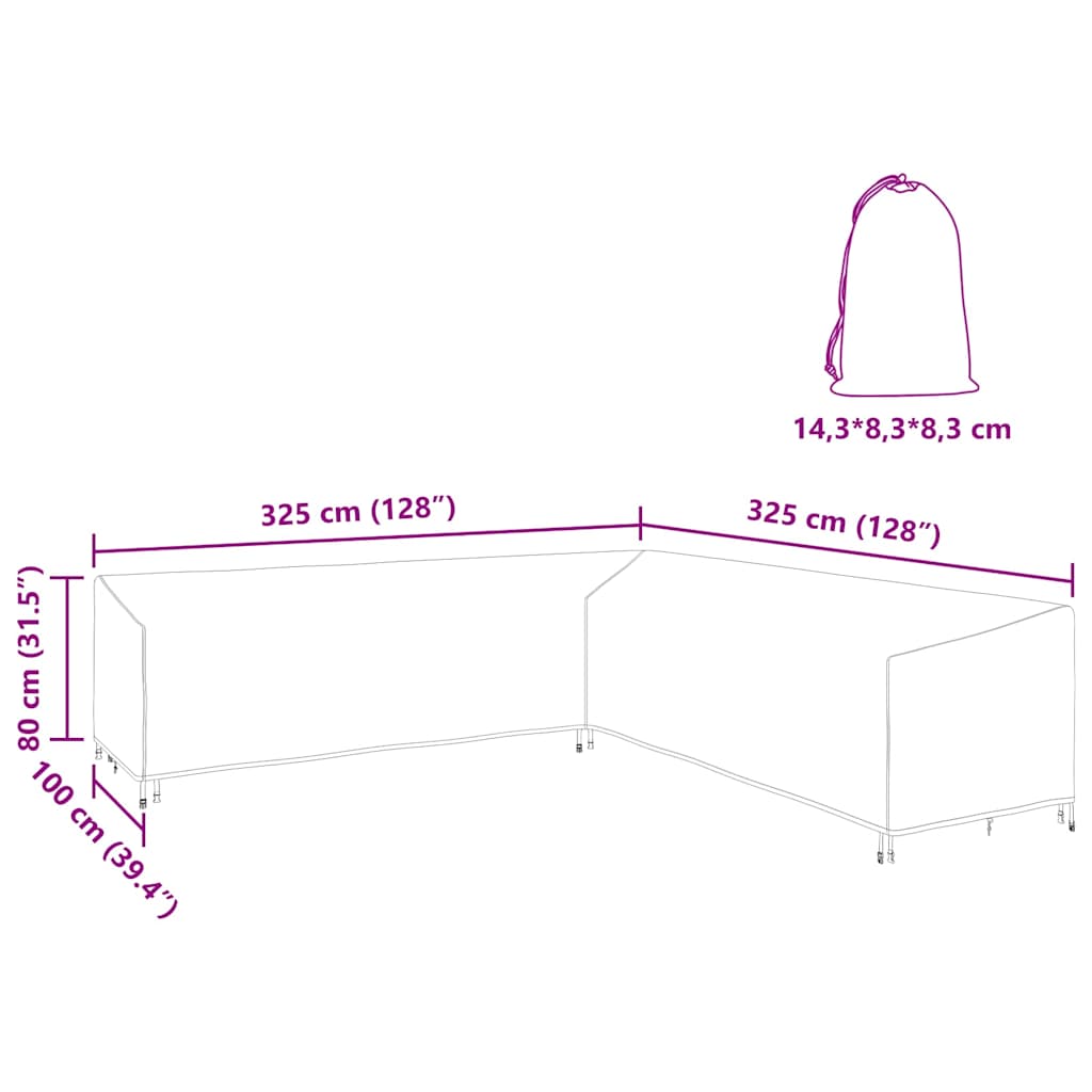 Hoes voor tuinmeubelen Zwart 325 x 325 x 80 cm 420D Oxford Stof
