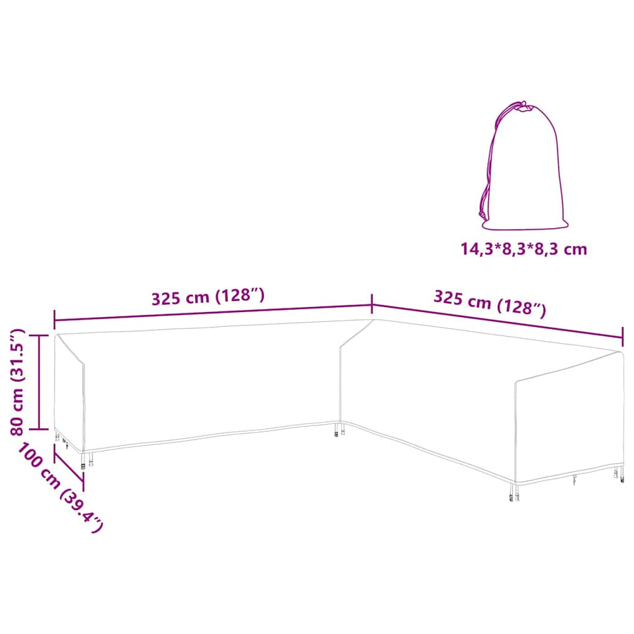 Hoes voor tuinmeubelen Zwart 325 x 325 x 80 cm 600D Oxford Stof
