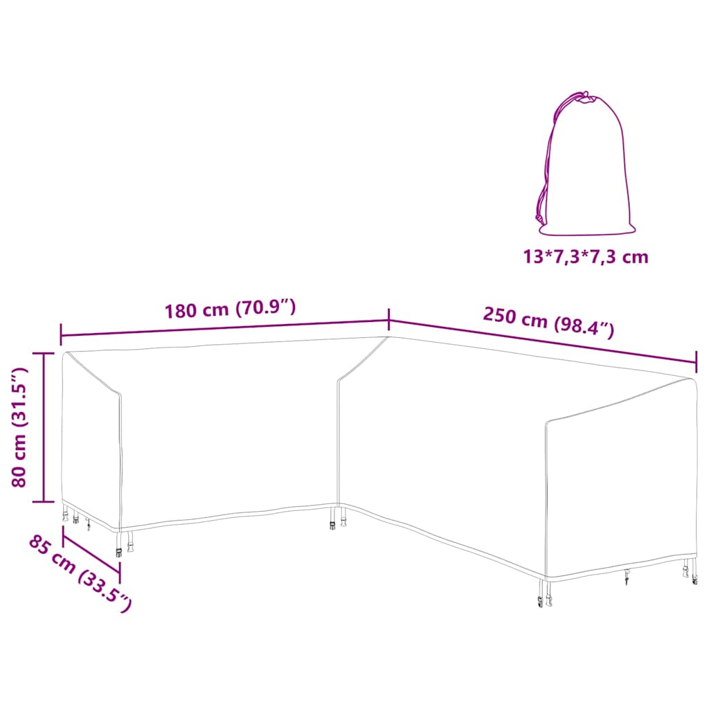 Hoes voor tuinmeubelen Zwart 250 x 180 x 80 cm 420D Oxford Stof