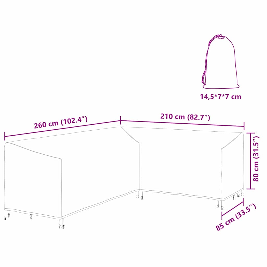 Hoes voor tuinmeubelen Zwart 260 x 210 x 80 cm 210D Oxford Stof