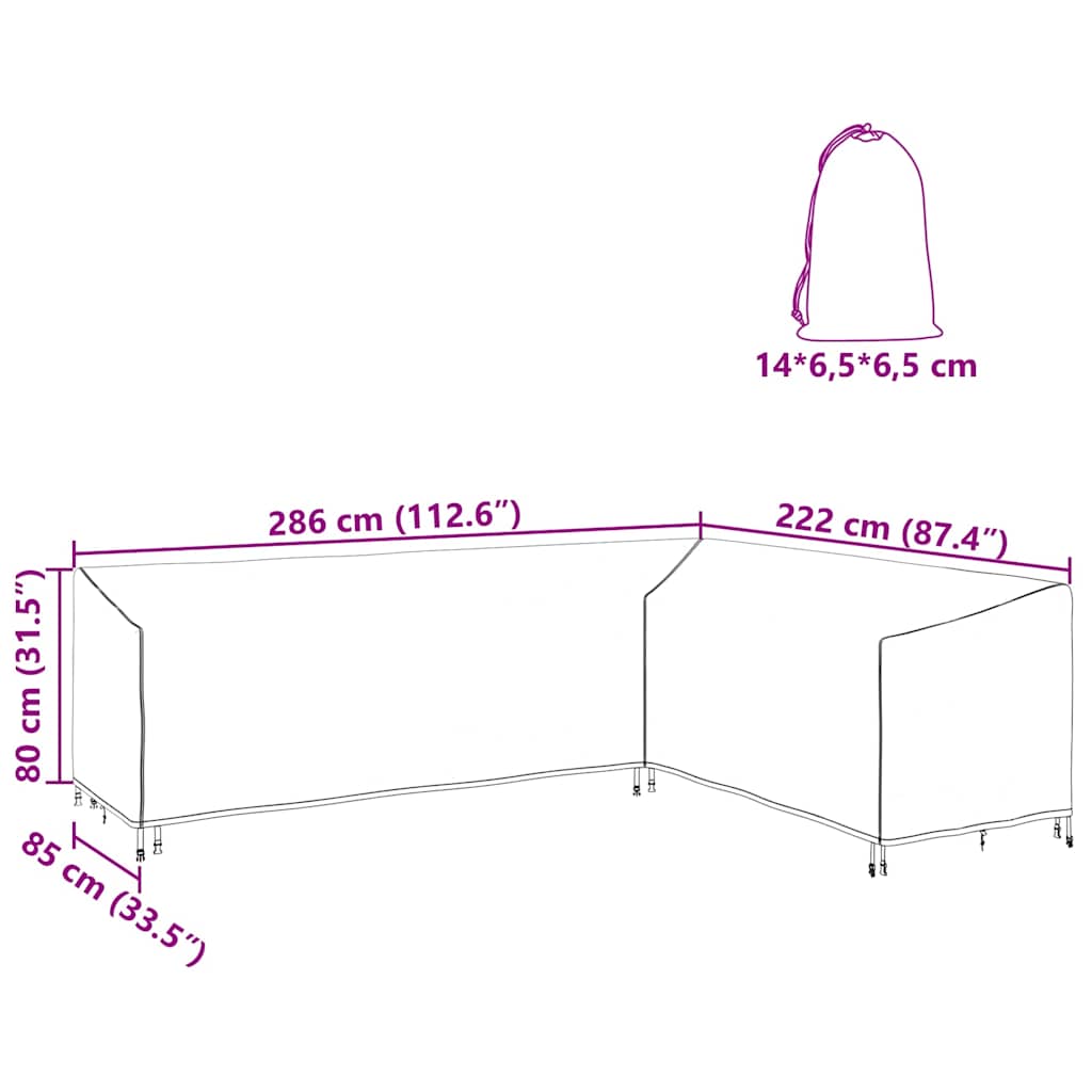 Buitenmeubelhoes Zwart 286 x 222 x 80 cm 210D stof