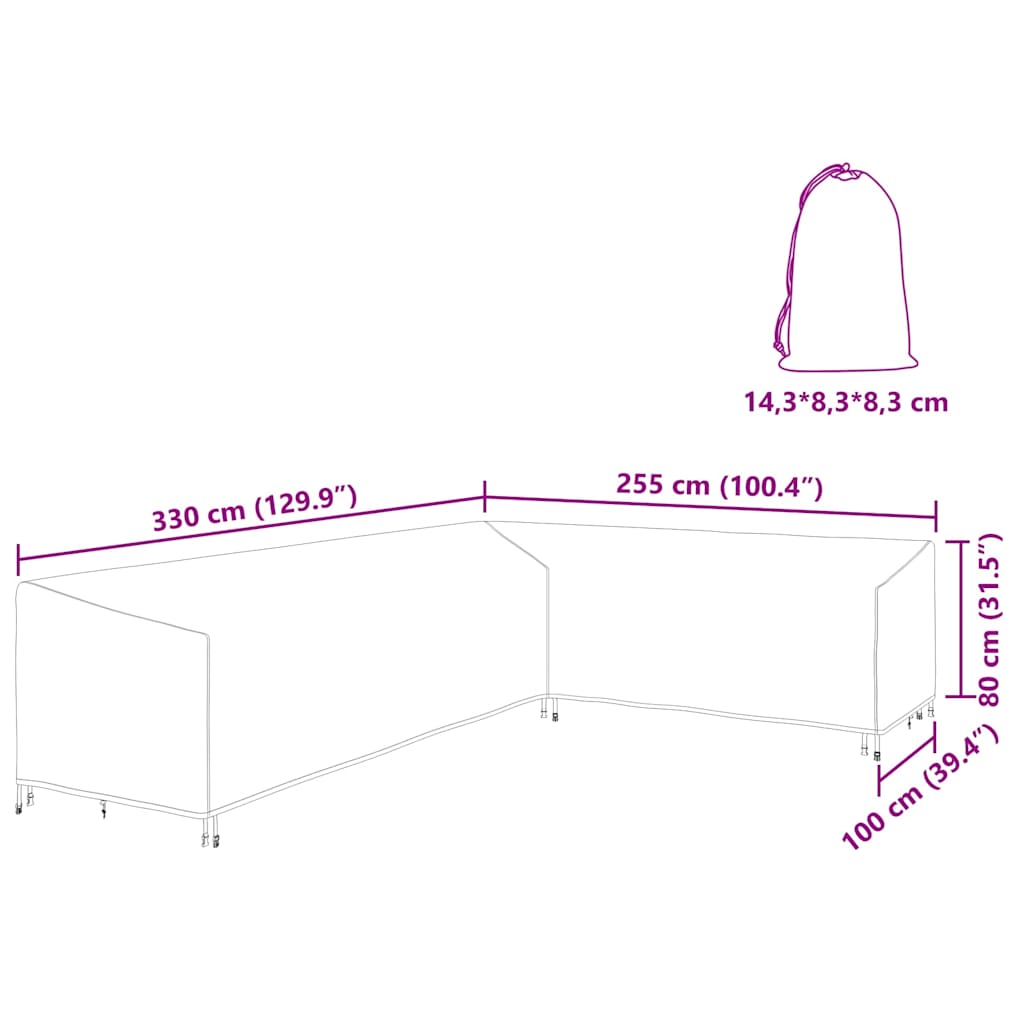 Hoes voor tuinmeubelen Zwart 330 x 255 x 80 cm 600D Oxford Stof