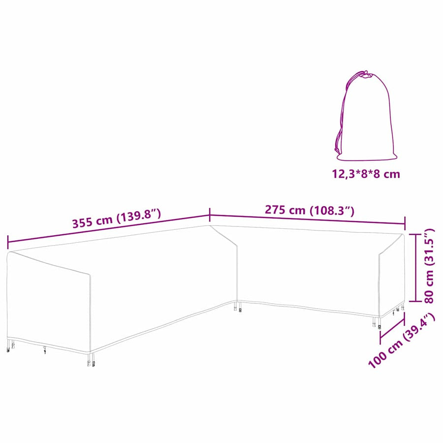 Hoes voor tuinmeubelen Zwart 355 x 275 x 80 cm 210D Oxford Stof