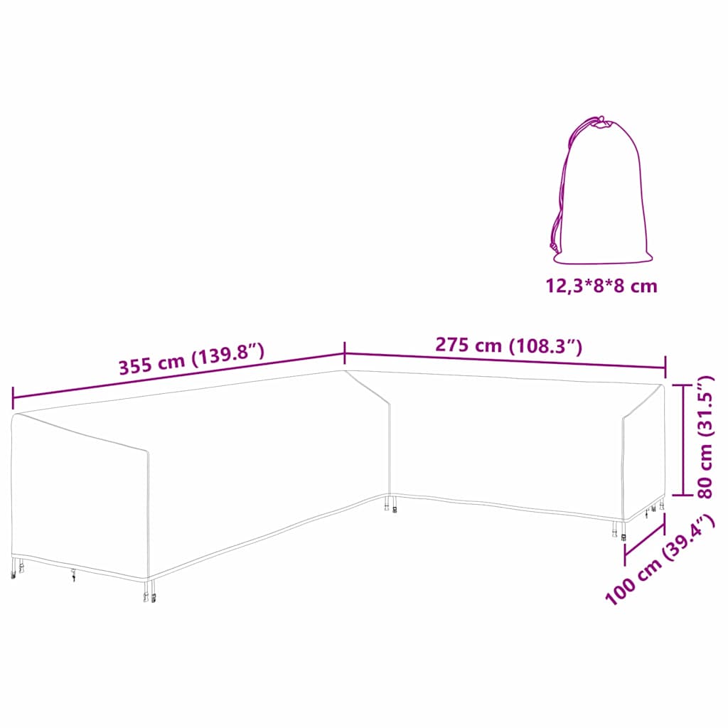 Hoes voor tuinmeubelen Zwart 355 x 275 x 80 cm 600D Oxford Stof
