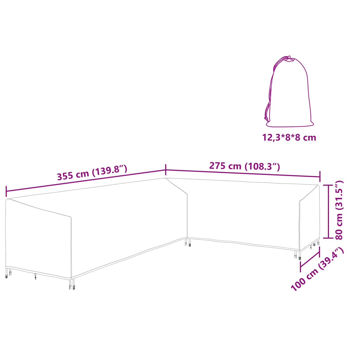 Meubelhoes 355 x 275 x 80 cm 600D Oxford Stof L-vorm Waterdicht