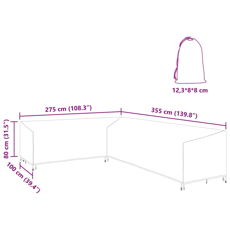 Hoes voor tuinmeubelen Zwart 355 x 275 x 80 cm 210D Oxford Stof
