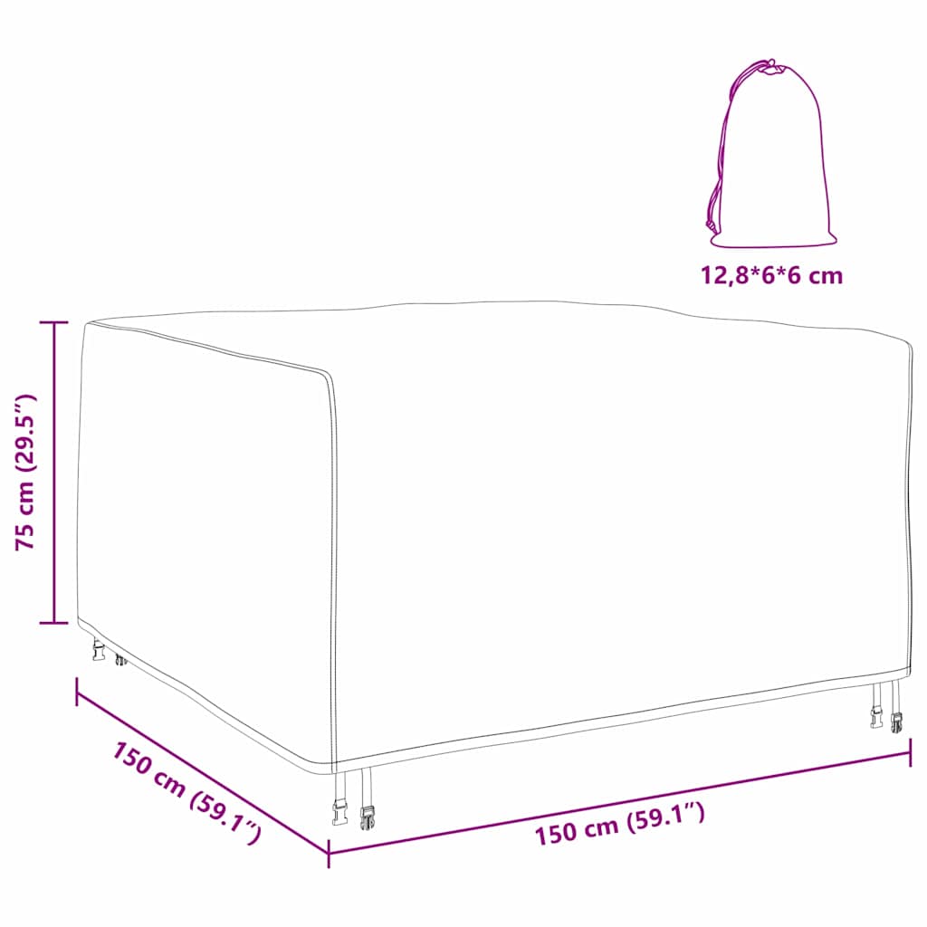 Hoes voor tuinmeubelen Zwart 150 x 150 x 75 cm 600D