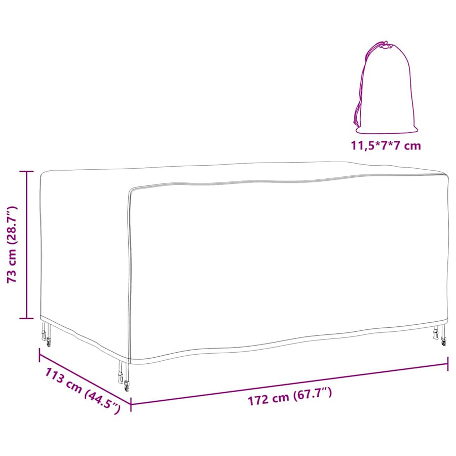Hoes voor tuinmeubelen Zwart 172 x 113 x 73 cm 600D