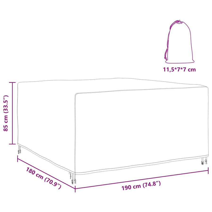Hoes voor tuinmeubelen Zwart 180 x 190 x 85 cm 210D