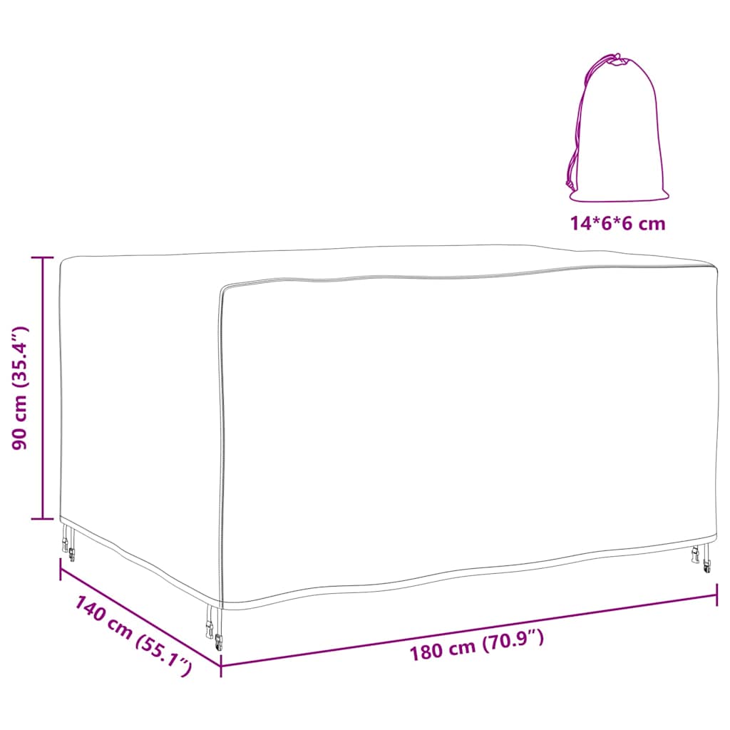 Hoes voor tuinmeubelen Zwart 180 x 140 x 90 cm 210D