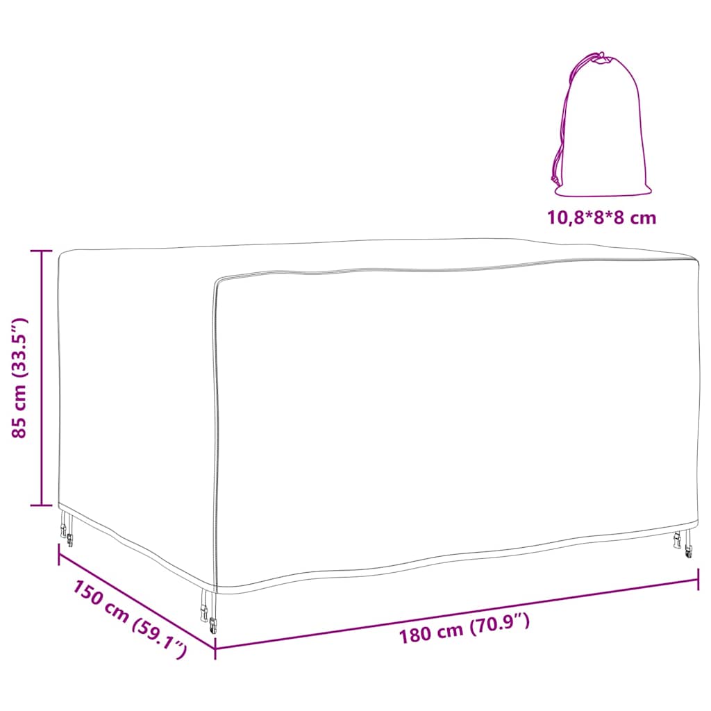 Hoes voor tuinmeubelen Zwart 180 x 150 x 85 cm 600D
