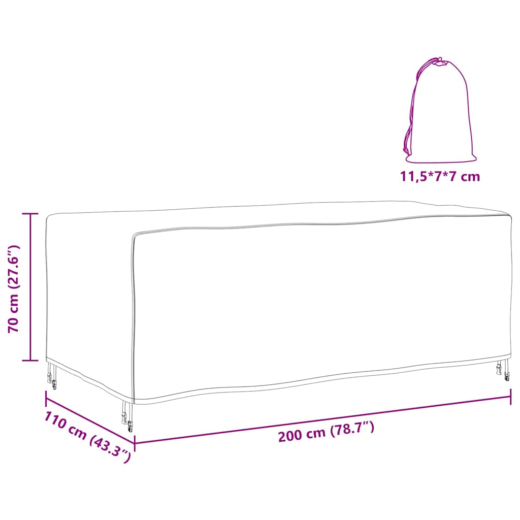 Hoes voor tuinmeubelen Zwart 200 x 110 x 70 cm 600D