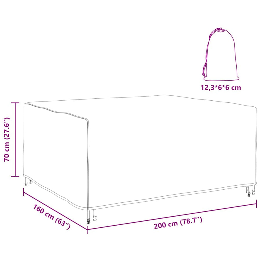 Hoes voor tuinmeubelen Zwart 200 x 160 x 70 cm 210D