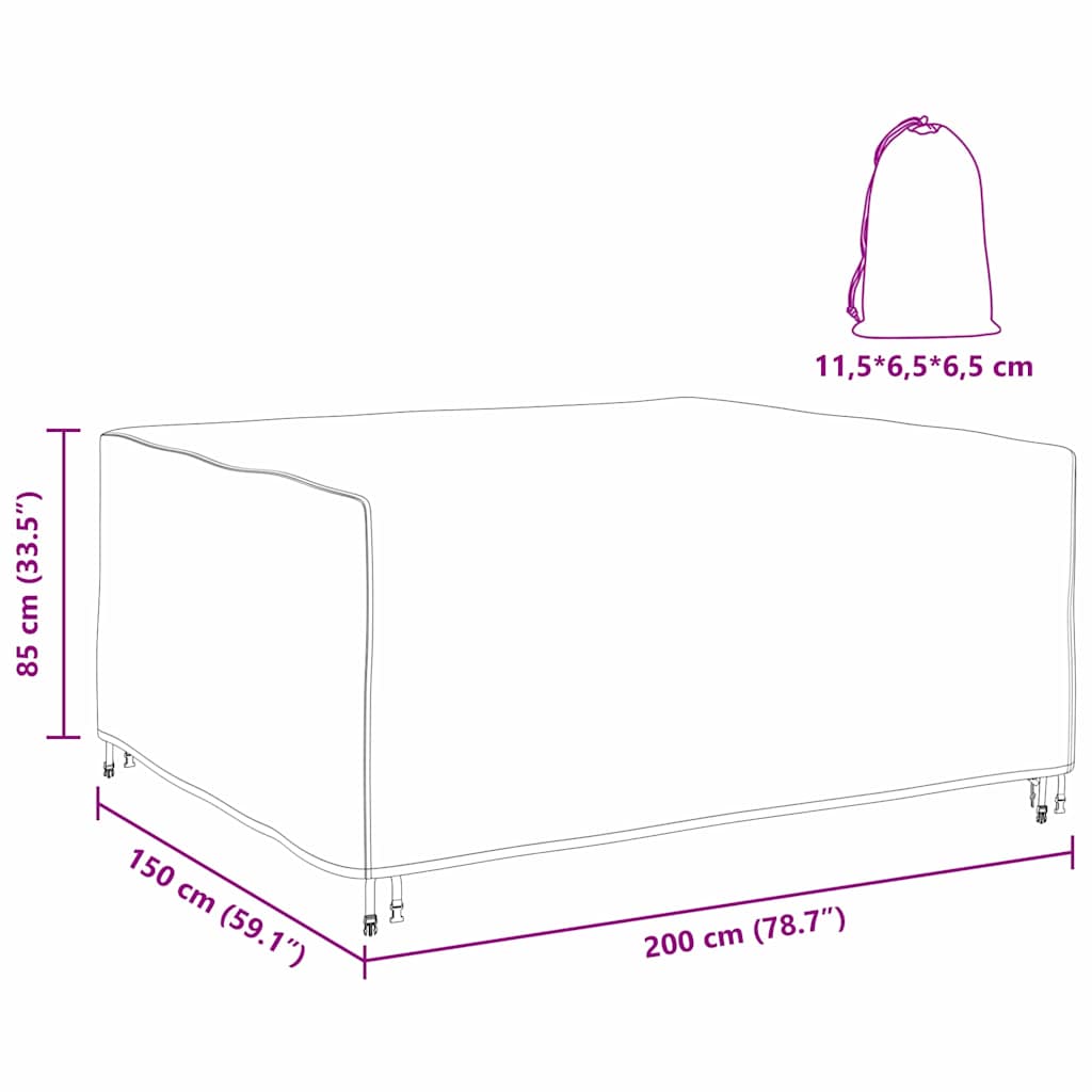 Hoes voor tuinmeubelen Zwart 200 x 150 x 85 cm 600D