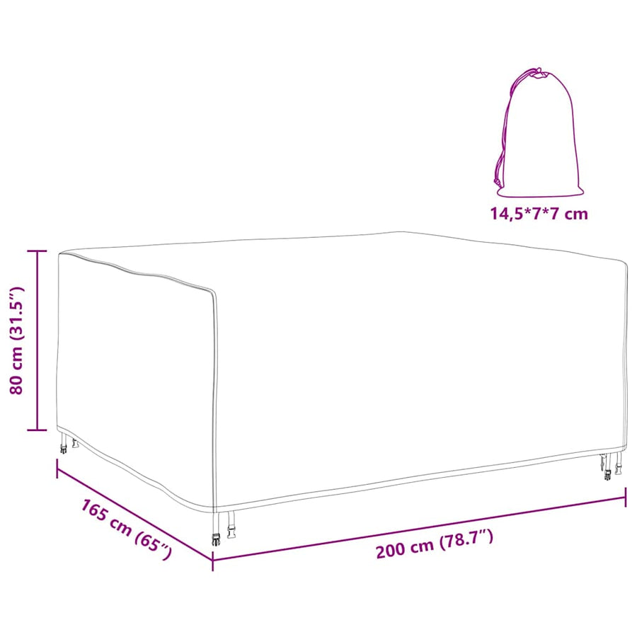 Hoes voor tuinmeubelen Zwart 200 x 165 x 80 cm 210D