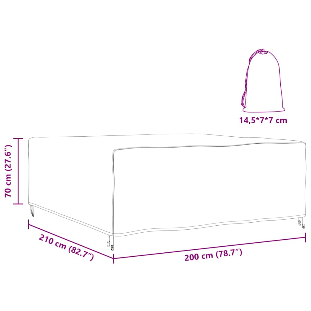 Hoes voor tuinmeubelen Zwart 210 x 200 x 70 cm 600D