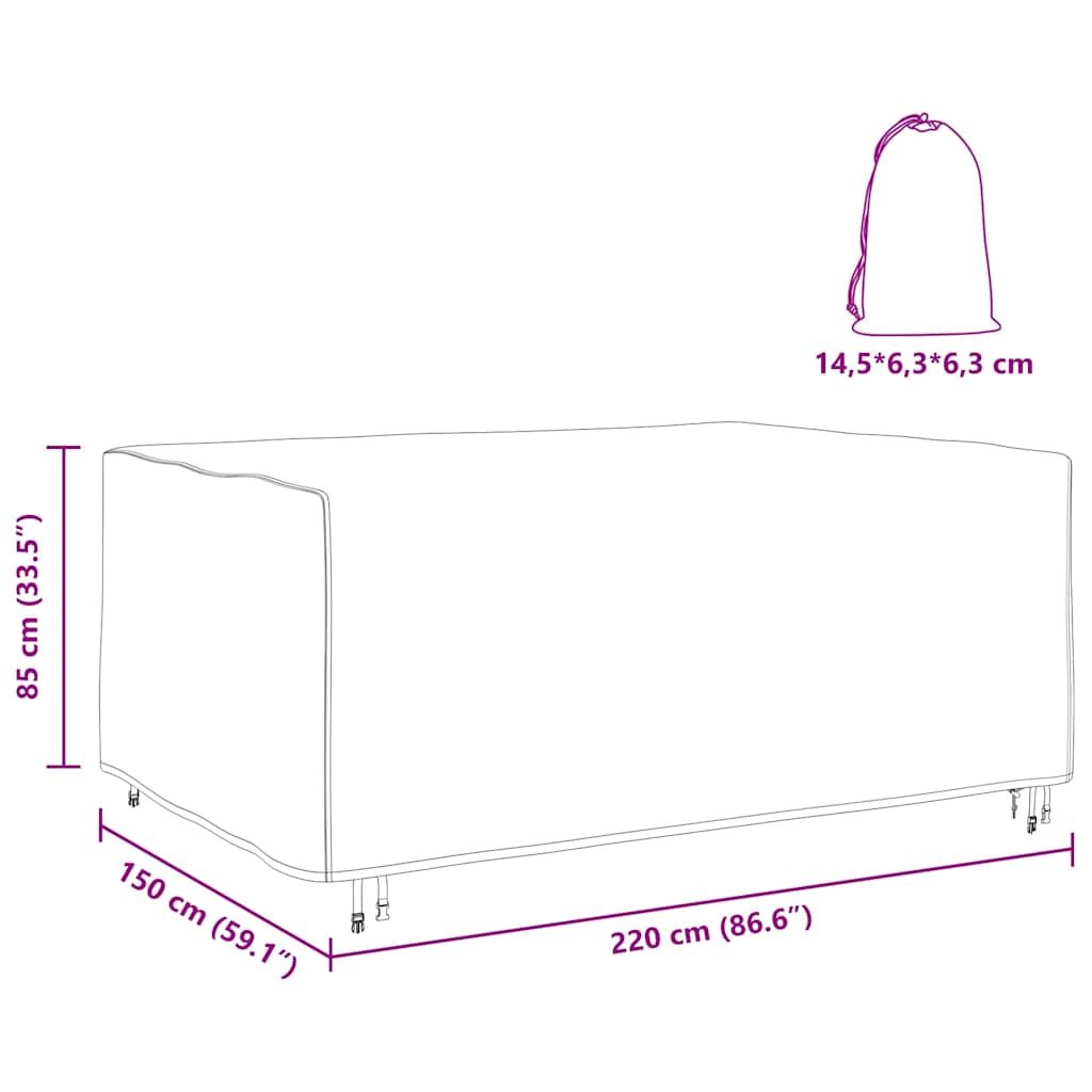 Hoes voor tuinmeubelen Zwart 220 x 150 x 85 cm 600D