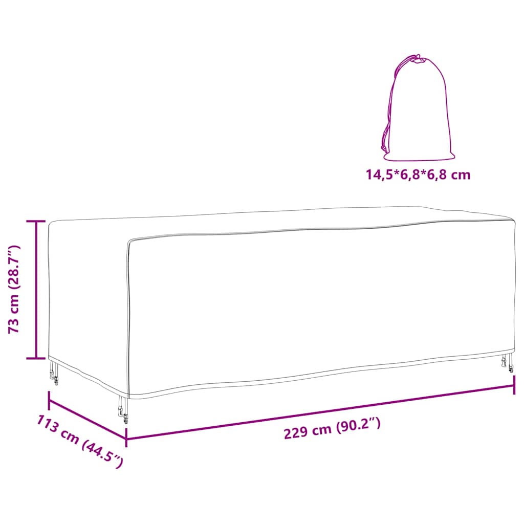 Hoes voor tuinmeubelen Zwart 229 x 113 x 73 cm 600D