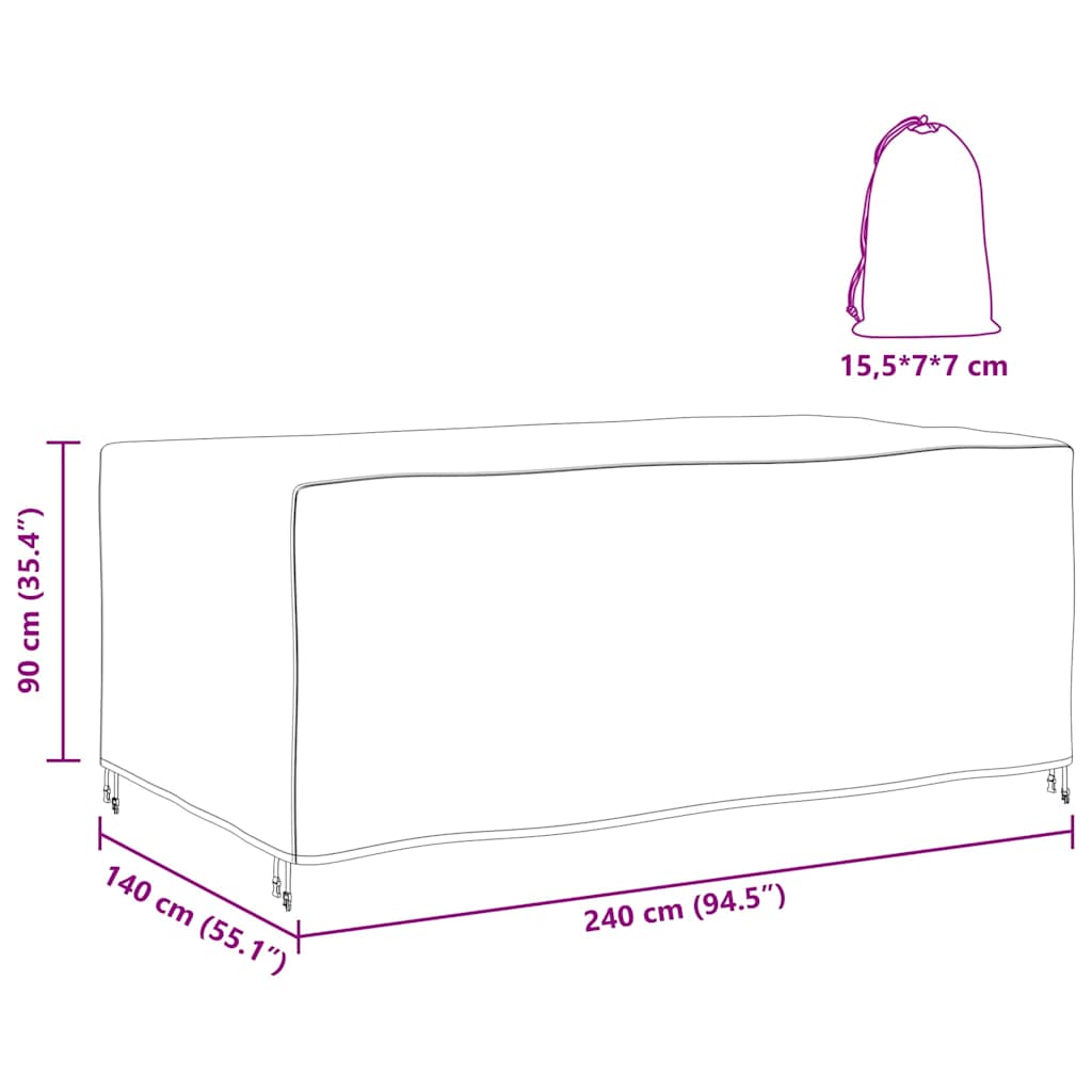 Hoes voor tuinmeubelen Zwart 240 x 140 x 90 cm 600D