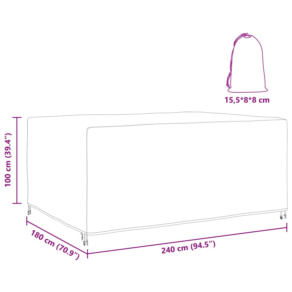 Hoes voor tuinmeubelen Zwart 240 x 180 x 100 cm 600D