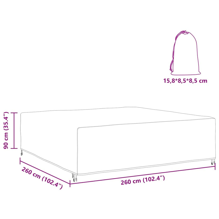 Hoes voor tuinmeubelen Zwart 260 x 260 x 90 cm 420D