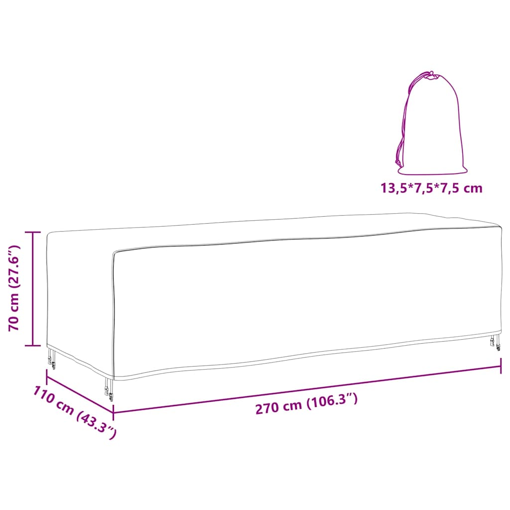 Hoes voor tuinmeubelen Zwart 270 x 110 x 70 cm 210D