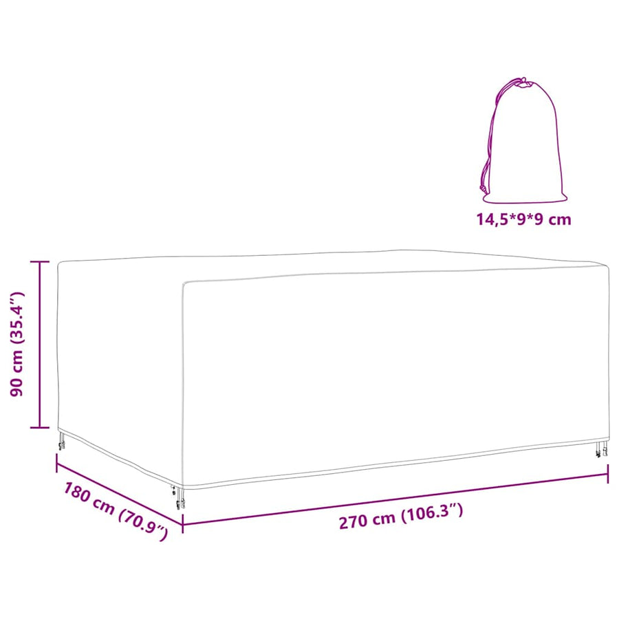 Hoes voor tuinmeubelen Zwart 270 x 180 x 90 cm 210D