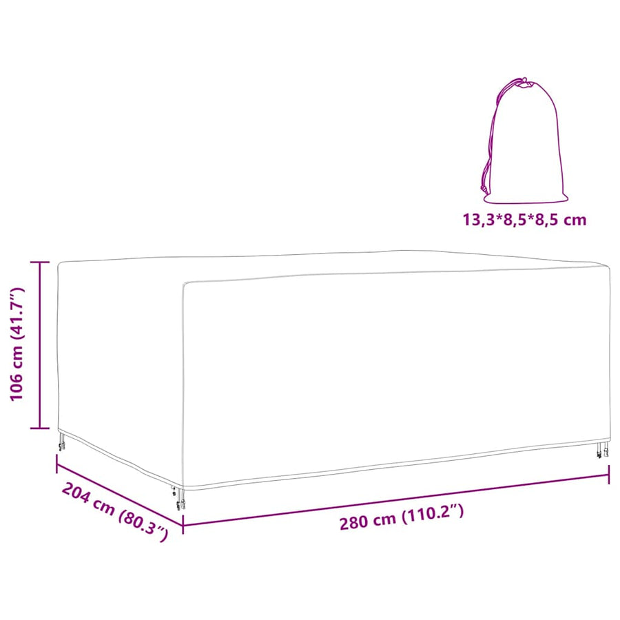 Hoes voor tuinmeubelen Zwart 280 x 204 x 106 cm 210D